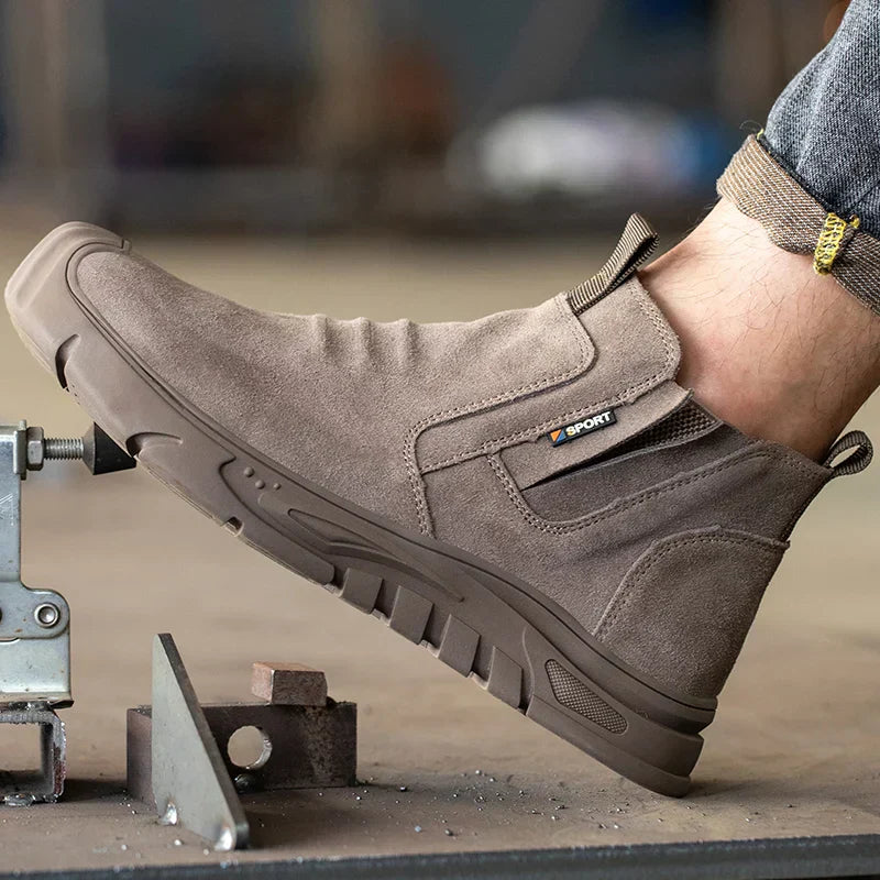 Men’s Ankle Work Boots with Reinforced Toe and Slip-On Design - Steel Toe