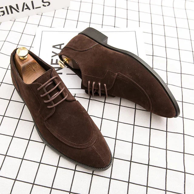 Men’s Pointed Toe Lace-Up Dress Shoes with Suede Finish