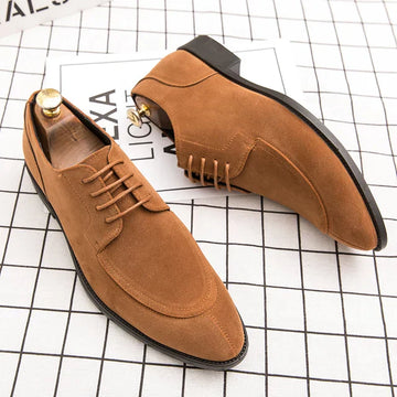 Men’s Pointed Toe Lace-Up Dress Shoes with Suede Finish