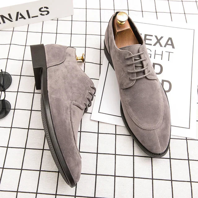 Men’s Pointed Toe Lace-Up Dress Shoes with Suede Finish