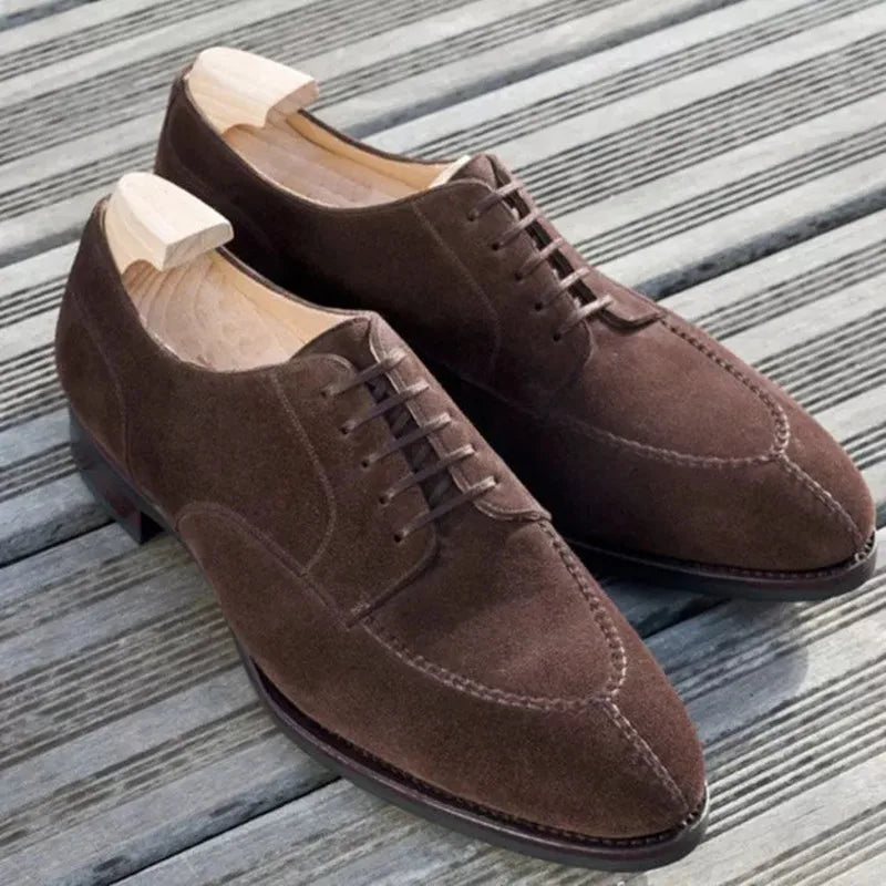 Men’s Pointed Toe Lace-Up Dress Shoes with Suede Finish