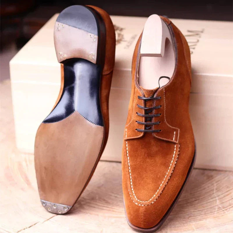 Men’s Pointed Toe Lace-Up Dress Shoes with Suede Finish