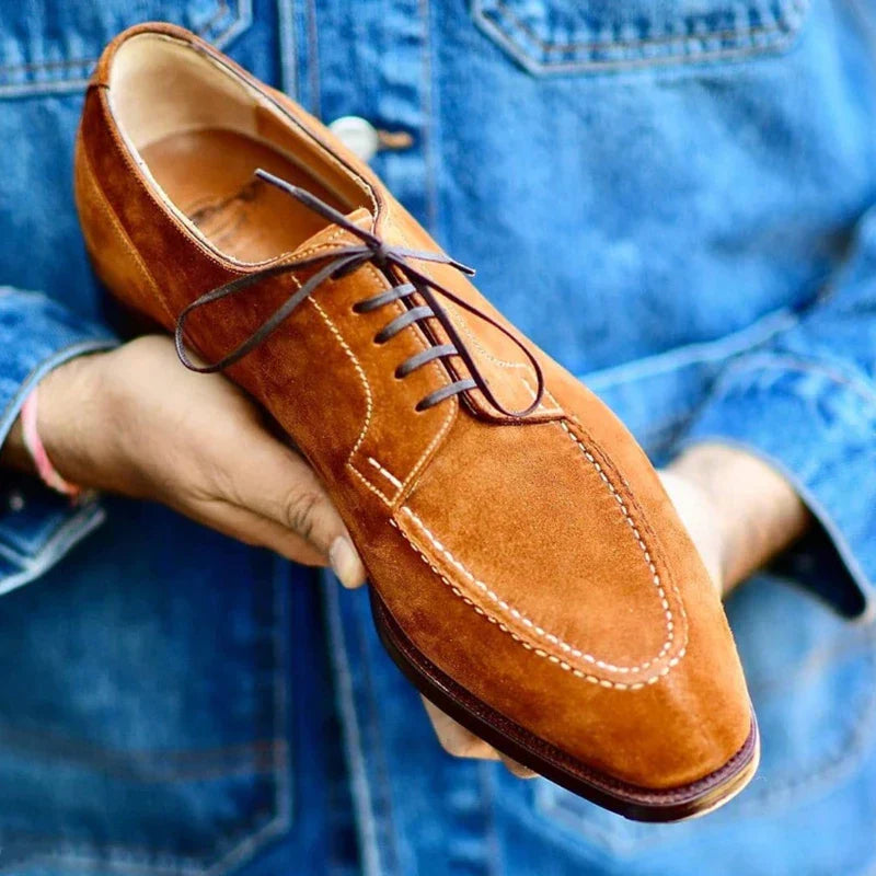 Men’s Pointed Toe Lace-Up Dress Shoes with Suede Finish