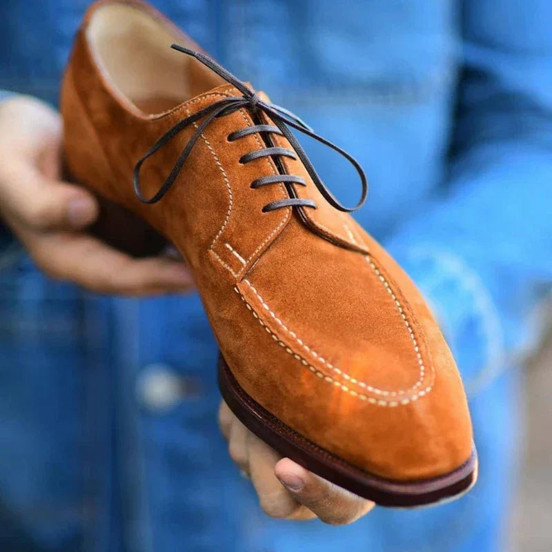 Men’s Pointed Toe Lace-Up Dress Shoes with Suede Finish