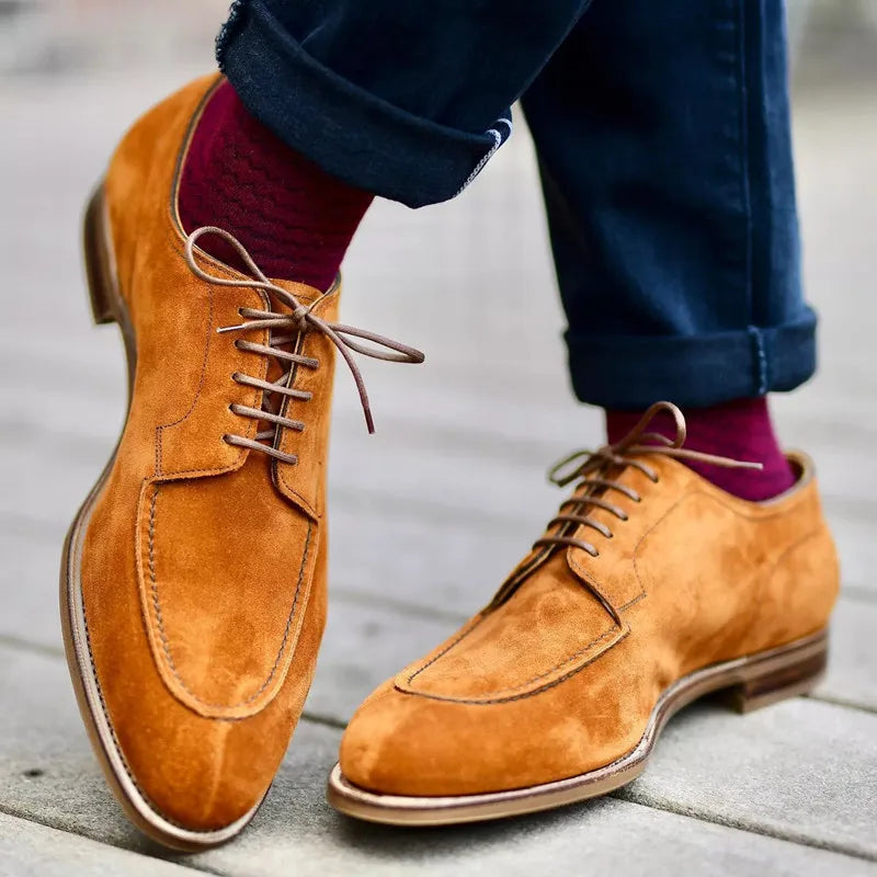 Men’s Pointed Toe Lace-Up Dress Shoes with Suede Finish