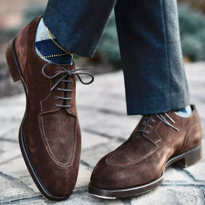 Men’s Pointed Toe Lace-Up Dress Shoes with Suede Finish