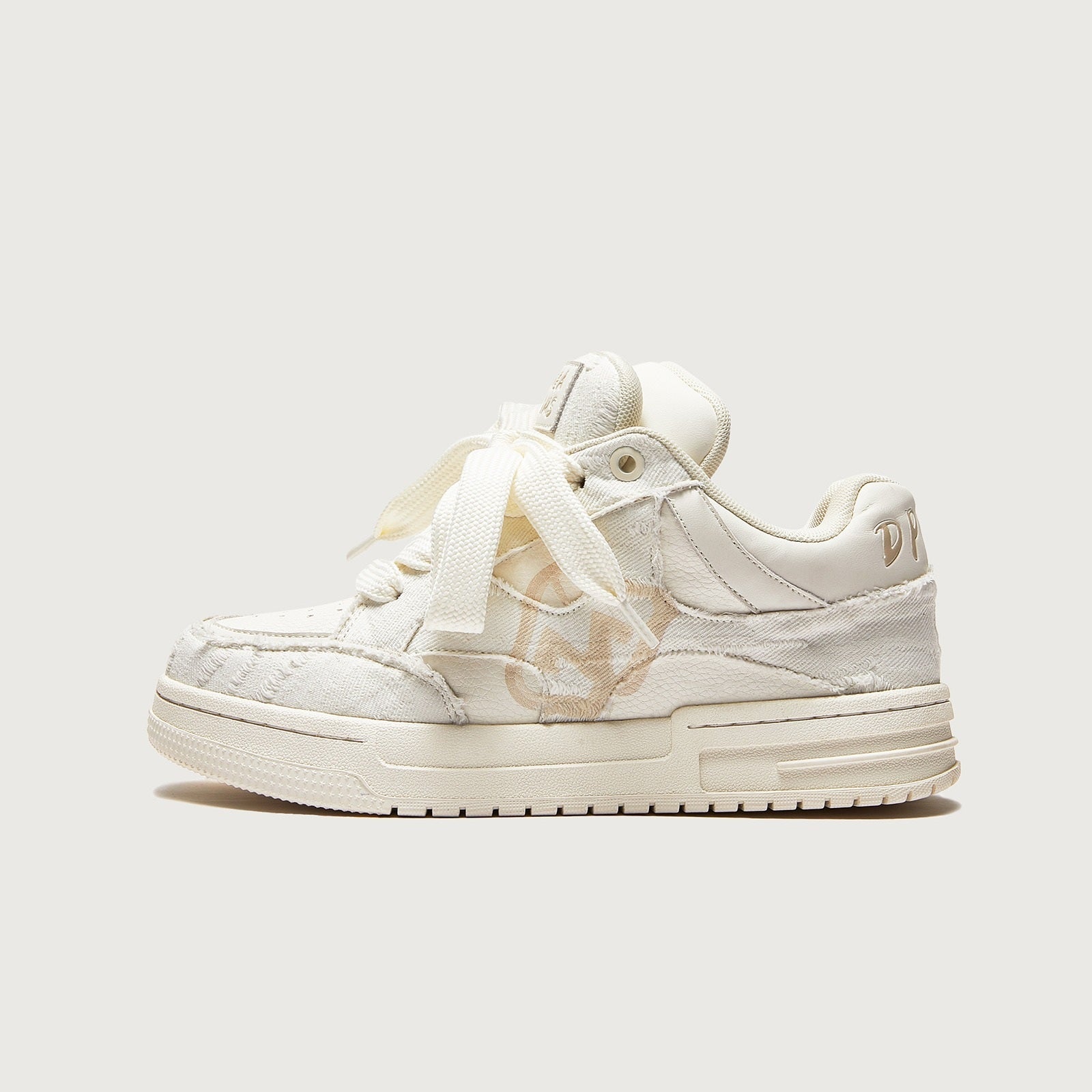 Women's Low-Top Sneakers with Distressed Textile Panels