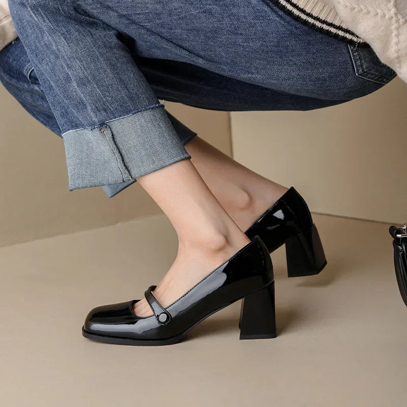 Women's Lace Overlay Ankle Boots - Block Heel - Mary Jane