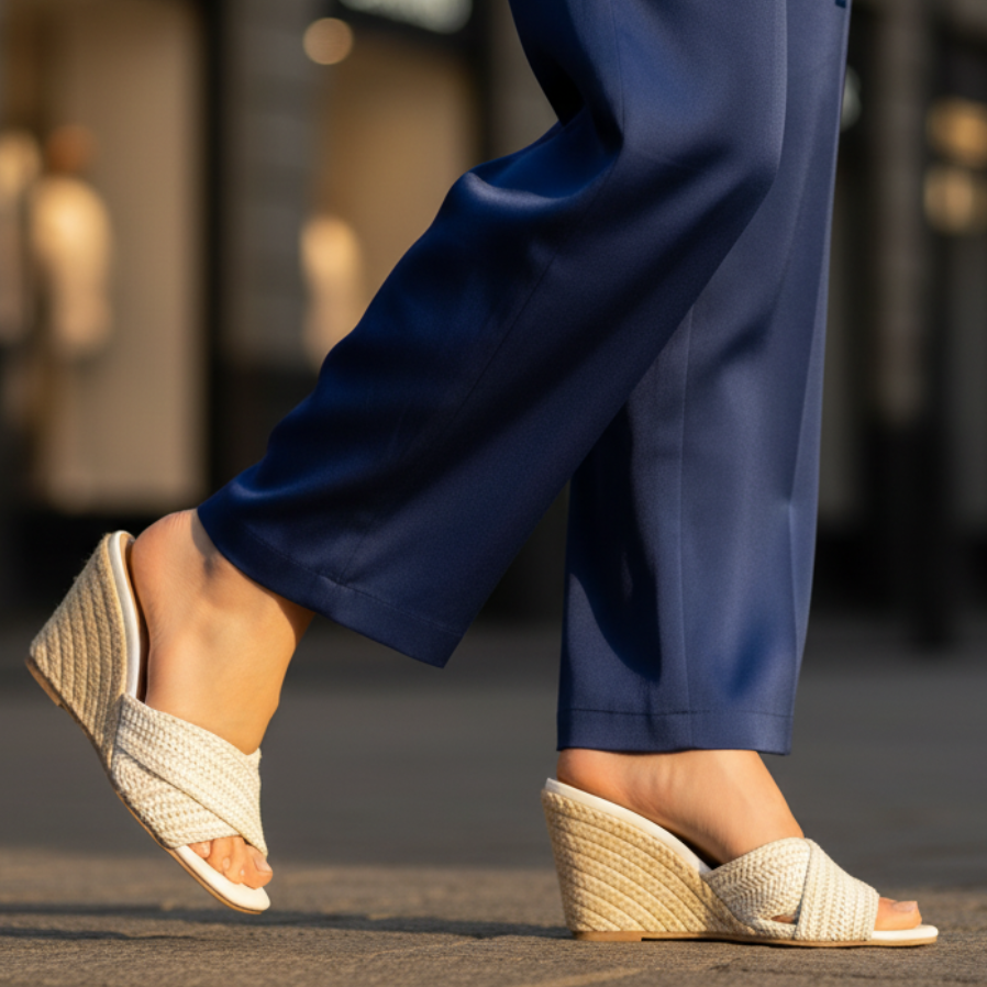 Women's Wedge Sandals Open-Toe Woven Strap Slip-On Mule