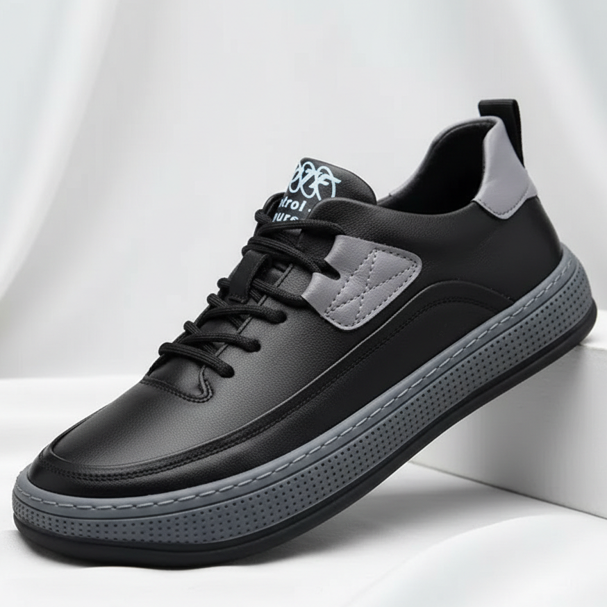 Men's Low-Top Sneakers - Lace-Up - Platform Sole - Leather Accents