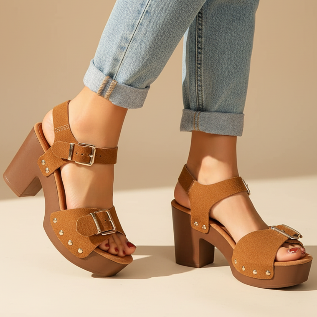 Women's Platform Heels Double Buckle Ankle Strap Block Heel Sandals