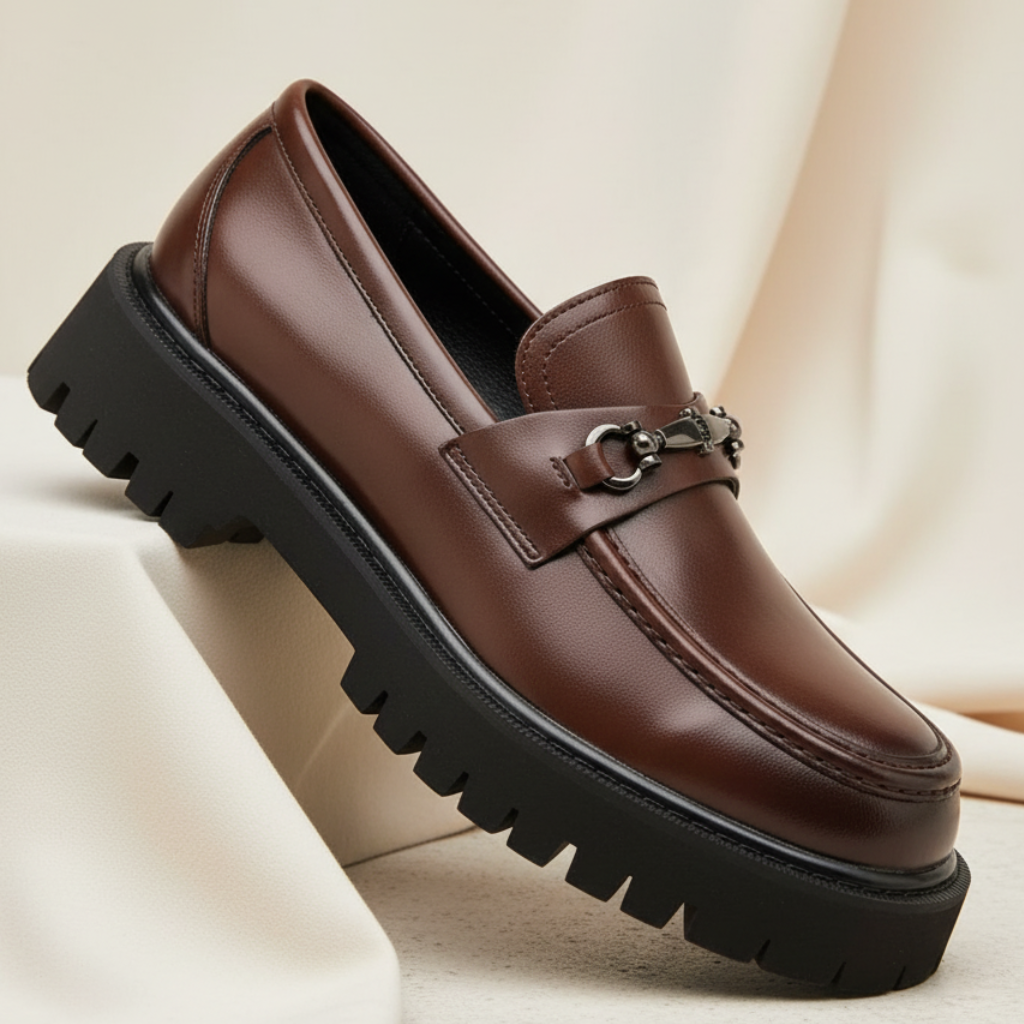 Men's Loafers Chunky Platform Lug Sole Metal Bit Detail
