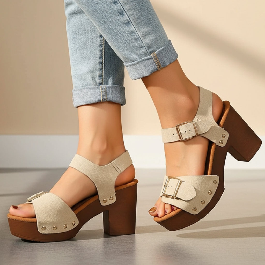 Women's Platform Heels Double Buckle Ankle Strap Block Heel Sandals