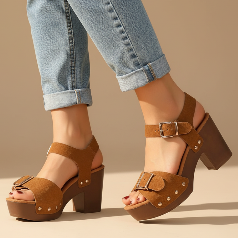Women's Platform Heels Double Buckle Ankle Strap Block Heel Sandals