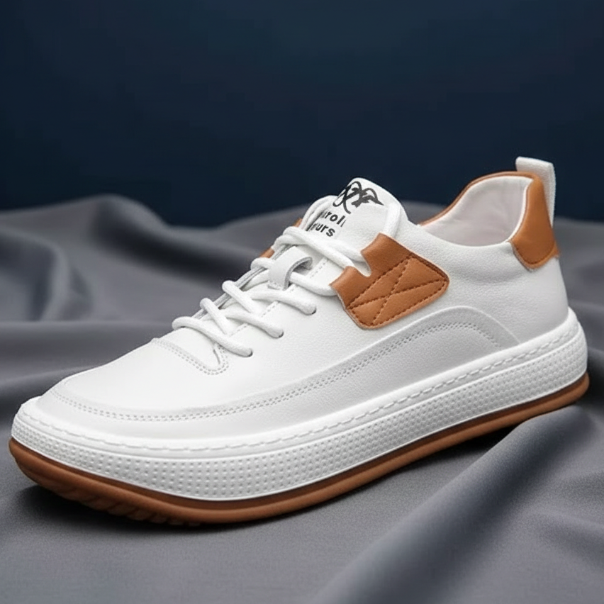 Men's Low-Top Sneakers - Lace-Up - Platform Sole - Leather Accents