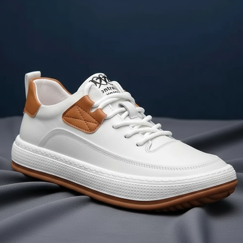 Men's Low-Top Sneakers - Lace-Up - Platform Sole - Leather Accents