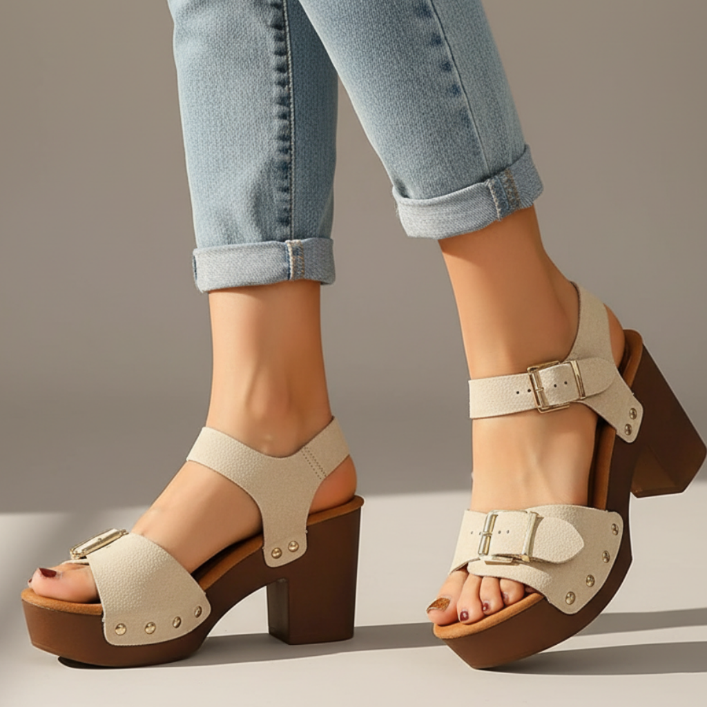 Women's Platform Heels Double Buckle Ankle Strap Block Heel Sandals