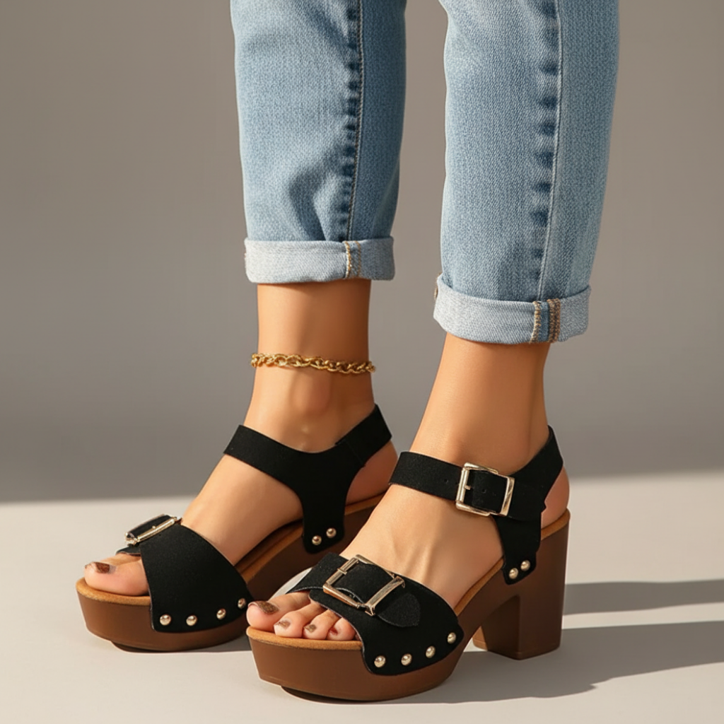 Women's Platform Heels Double Buckle Ankle Strap Block Heel Sandals