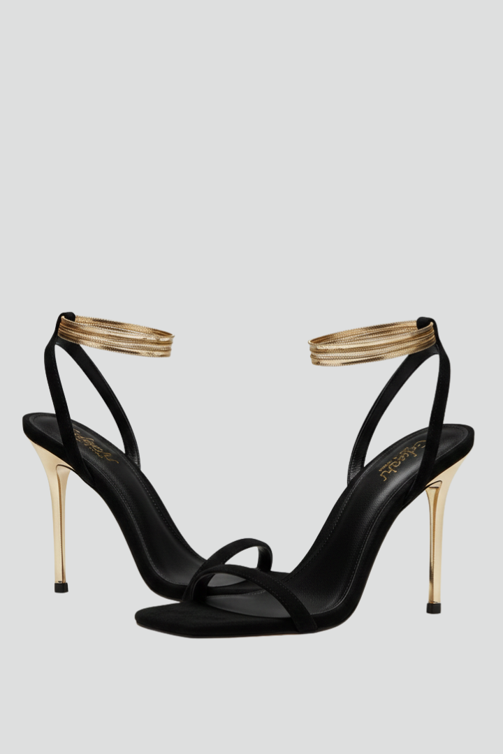 Women's Stilettos - Gold Ankle Wrap Slingback Sandals