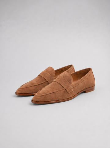 Women's Penny Loafers Pointed-Toe Slip-On Suede Flats