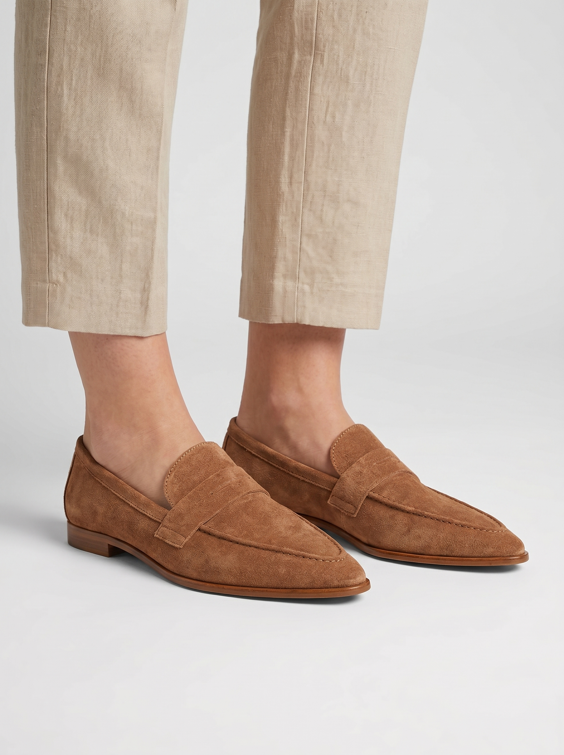 Women's Penny Loafers Pointed-Toe Slip-On Suede Flats