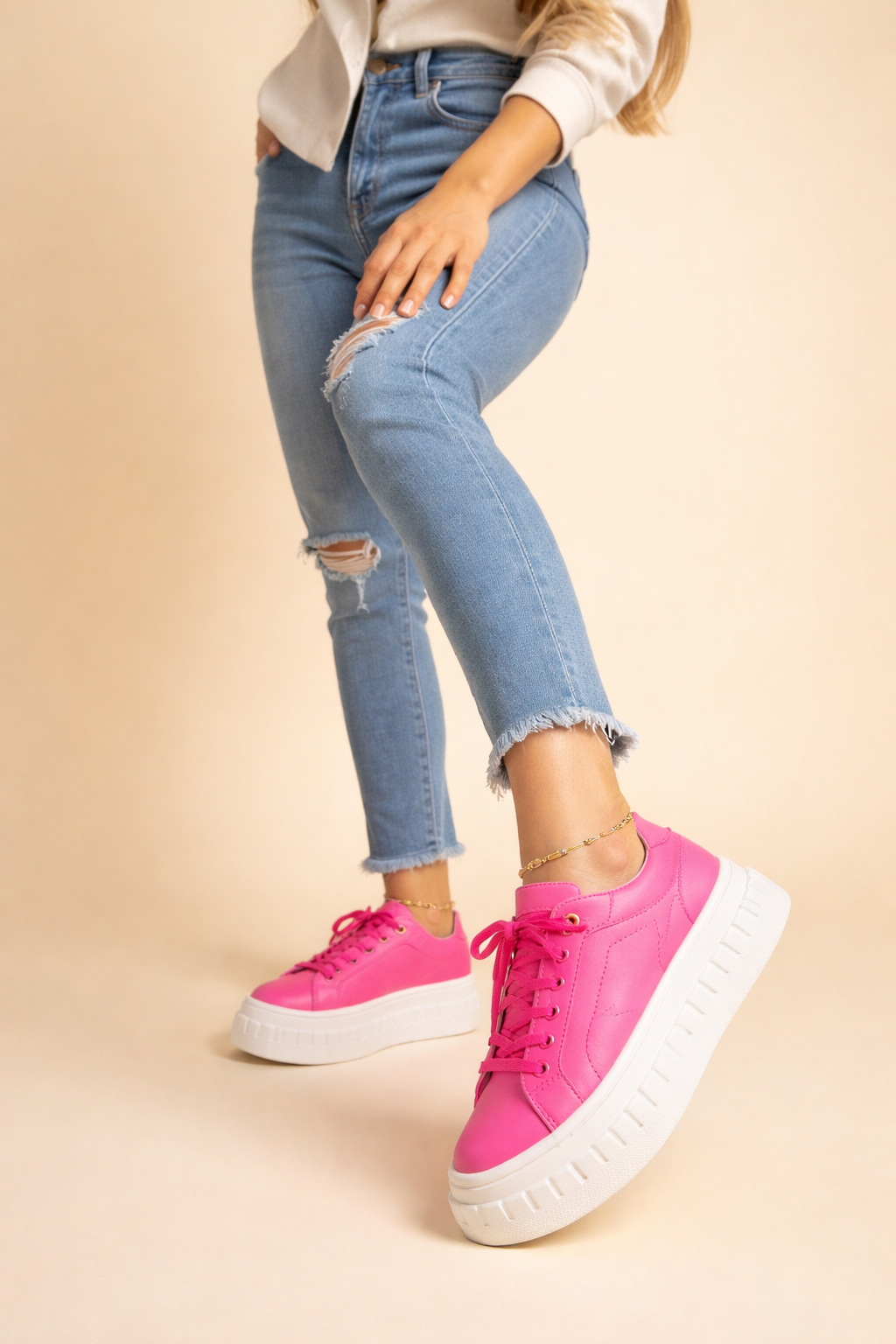Women's Platform Sneakers Lace-Up Round Toe Low-Top Thick Sole