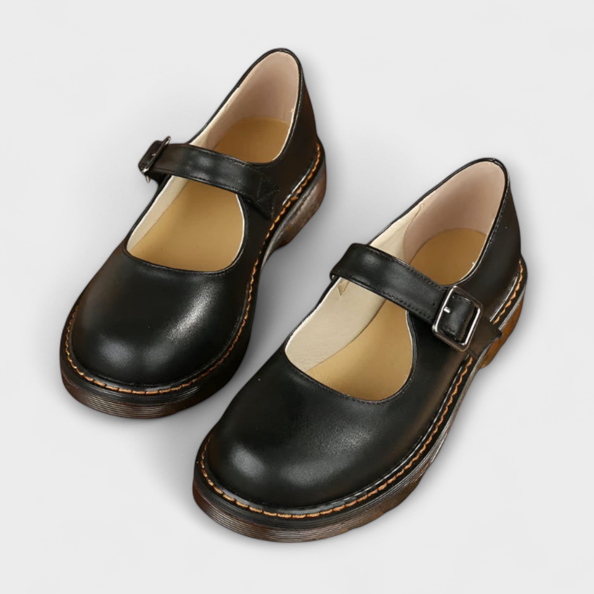 Women’s Mary Jane Flat Shoes with Buckle Strap and Rounded Toe