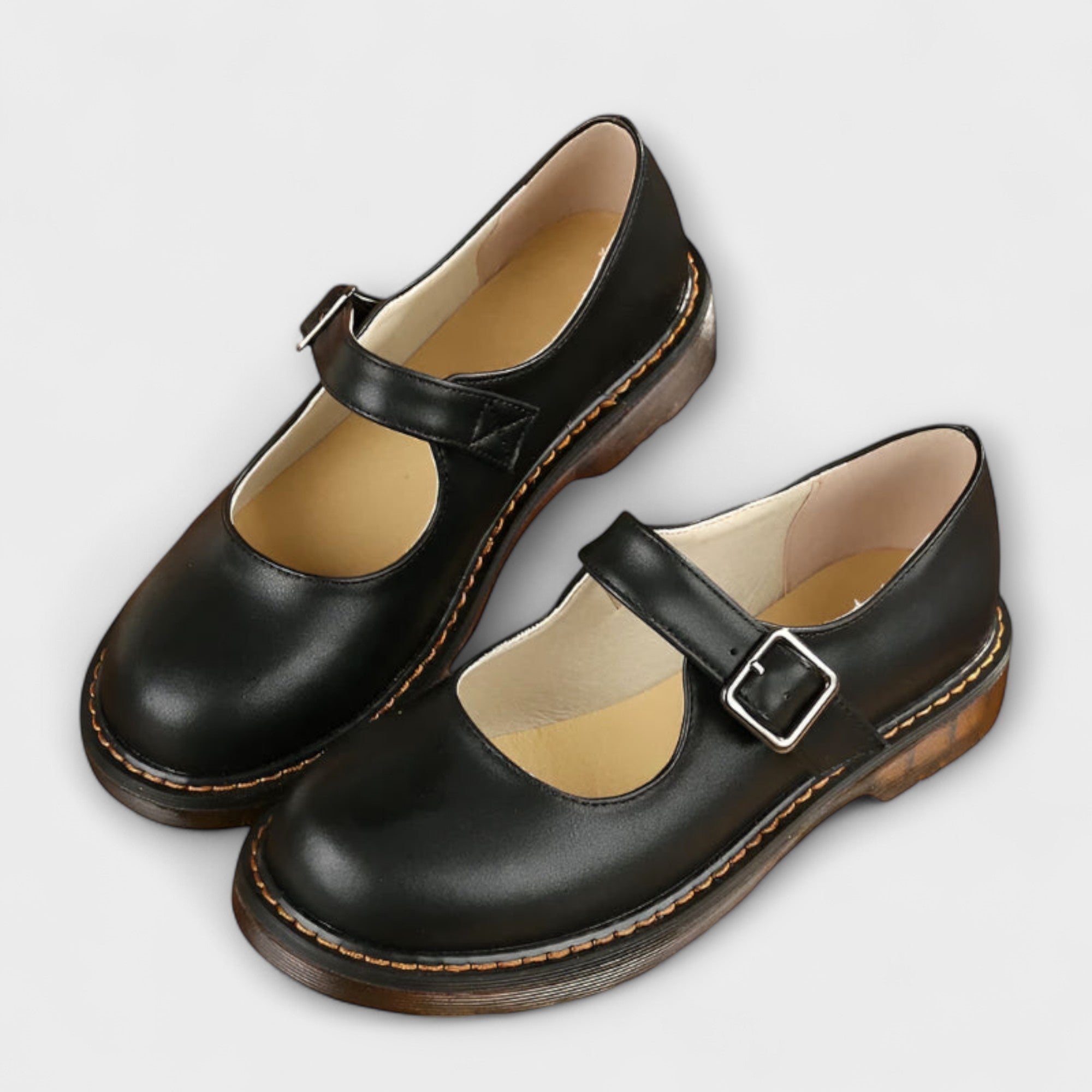 Women’s Mary Jane Flat Shoes with Buckle Strap and Rounded Toe