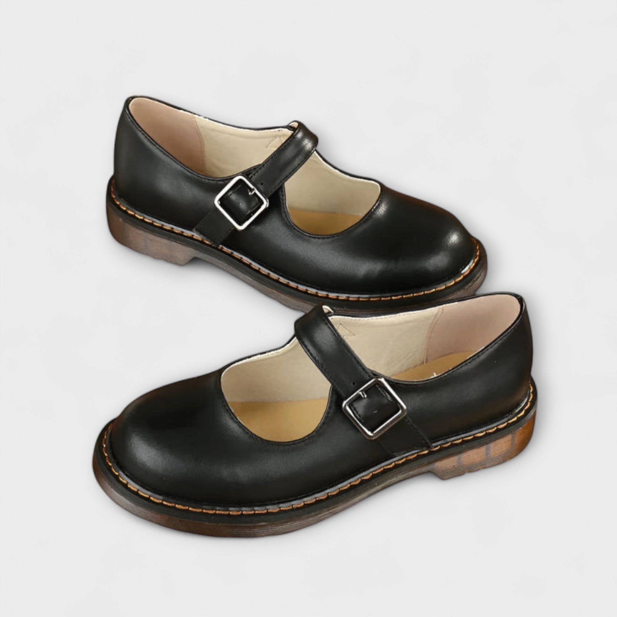 Women’s Mary Jane Flat Shoes with Buckle Strap and Rounded Toe