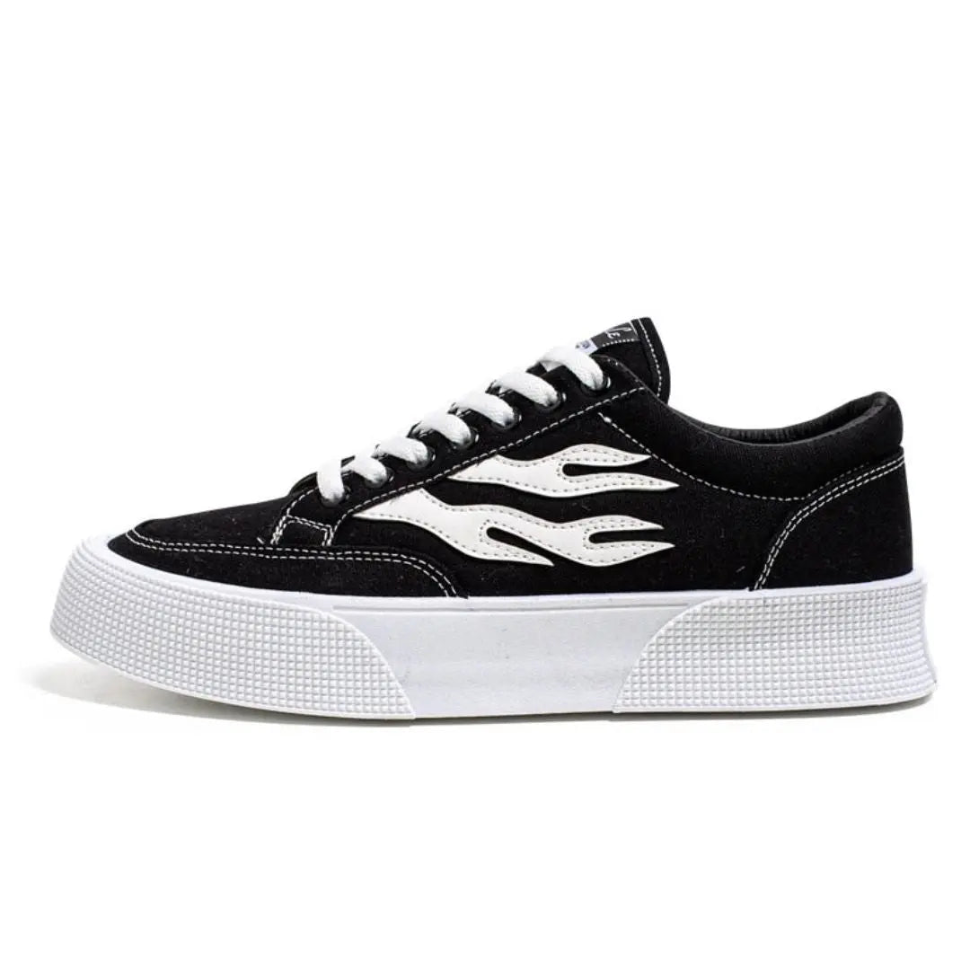 Men's Low-Top Flame Graphic Sneakers - Lace-Up Platform Canvas