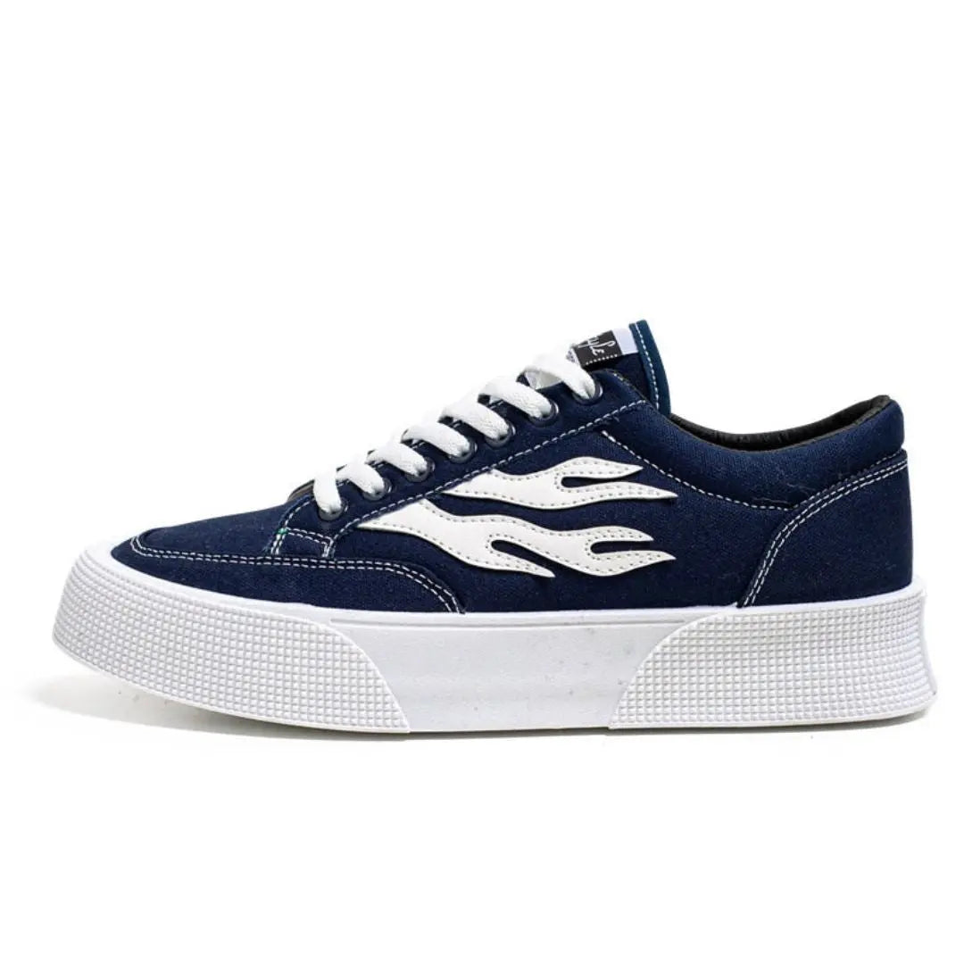 Men's Low-Top Flame Graphic Sneakers - Lace-Up Platform Canvas