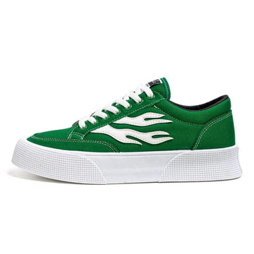 Men's Low-Top Flame Graphic Sneakers - Lace-Up Platform Canvas
