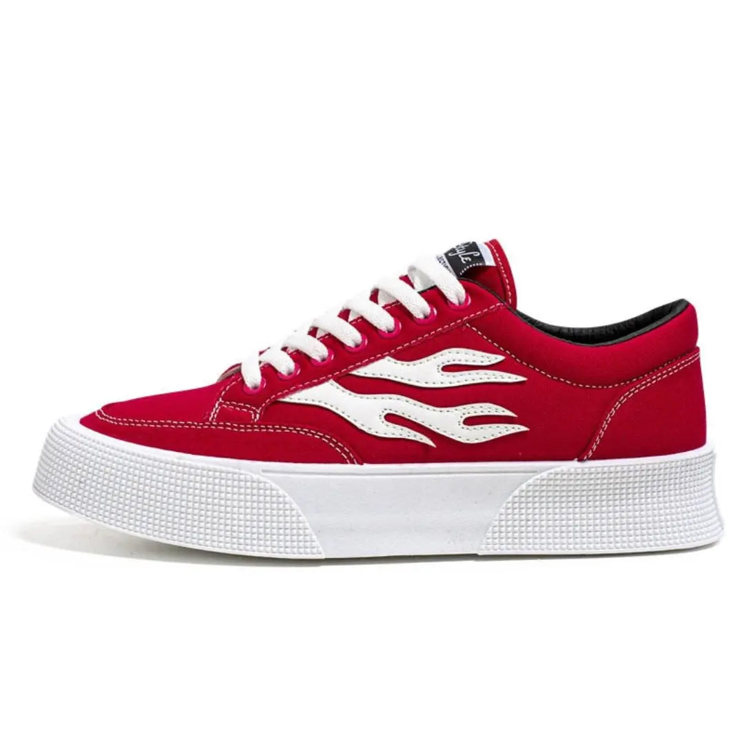 Men's Low-Top Flame Graphic Sneakers - Lace-Up Platform Canvas