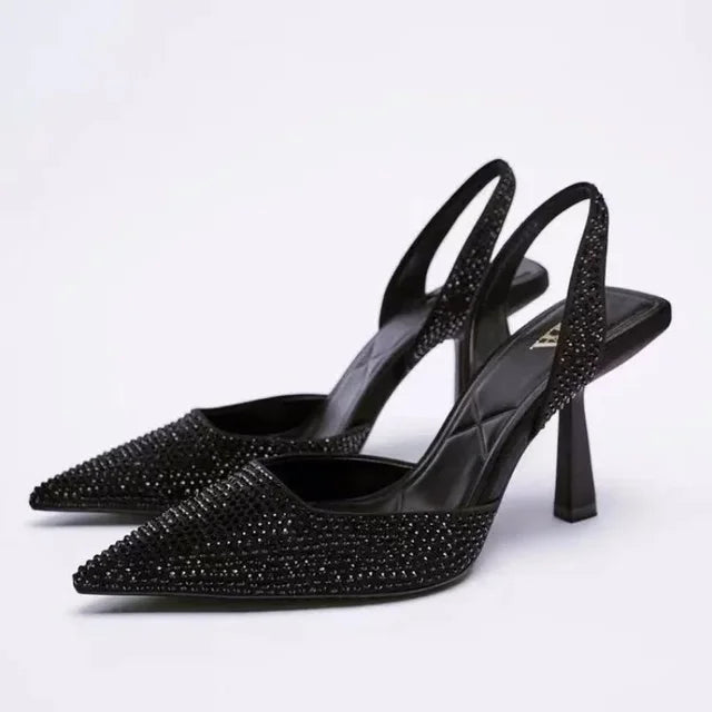 Women’s Pointed-Toe Slingback Heels with Stiletto Heel and Embellished Upper