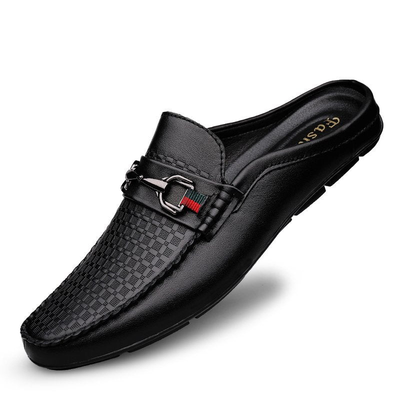 Men's Slip On Loafers Mule – Round Toe Half Shoe with Horsebit Trim