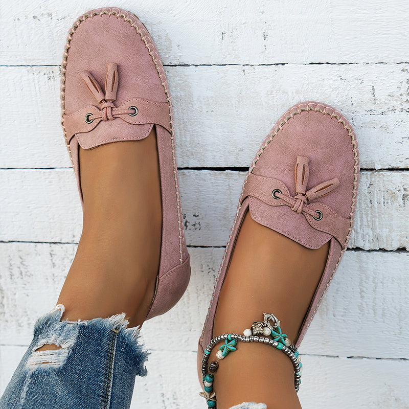 Women’s Slip On Loafers with Bow Detail and Rounded Toe
