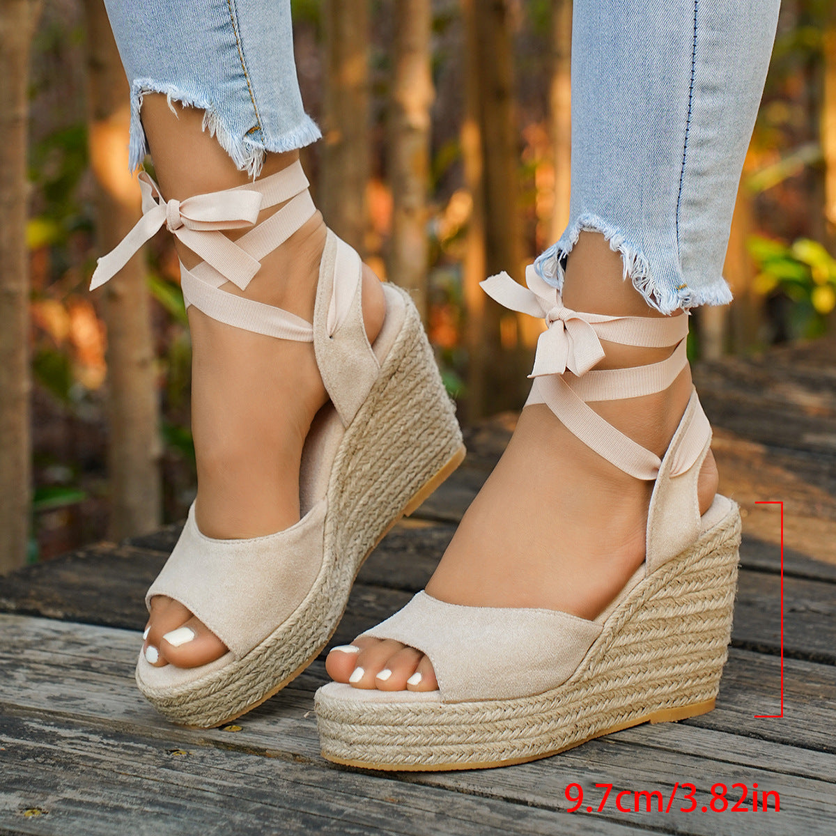 Women's Strappy Espadrille Wedge Sandals – Open Toe Ankle Lace-Up Tie