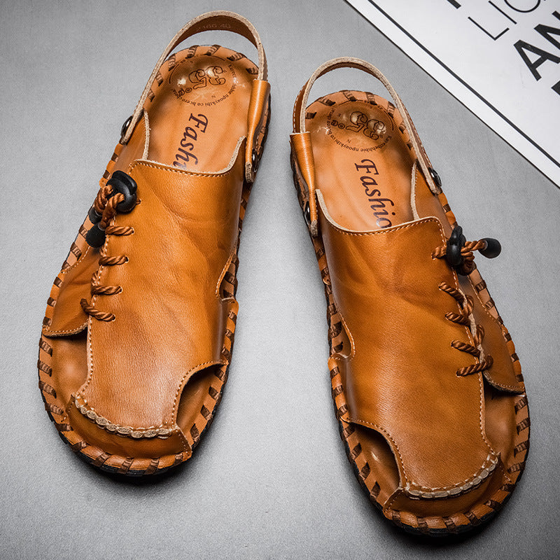 Men's Closed Toe Sandals with Rope Toggle and Whipstitch Detail