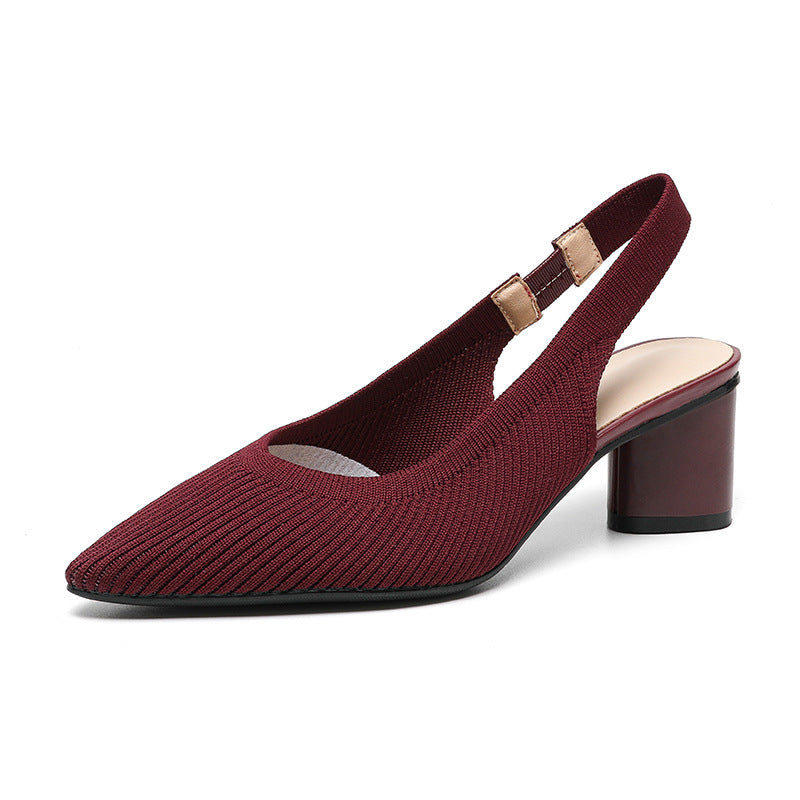 Women's Slingback Heels - Pointed Toe - Block Heel - Knit Upper