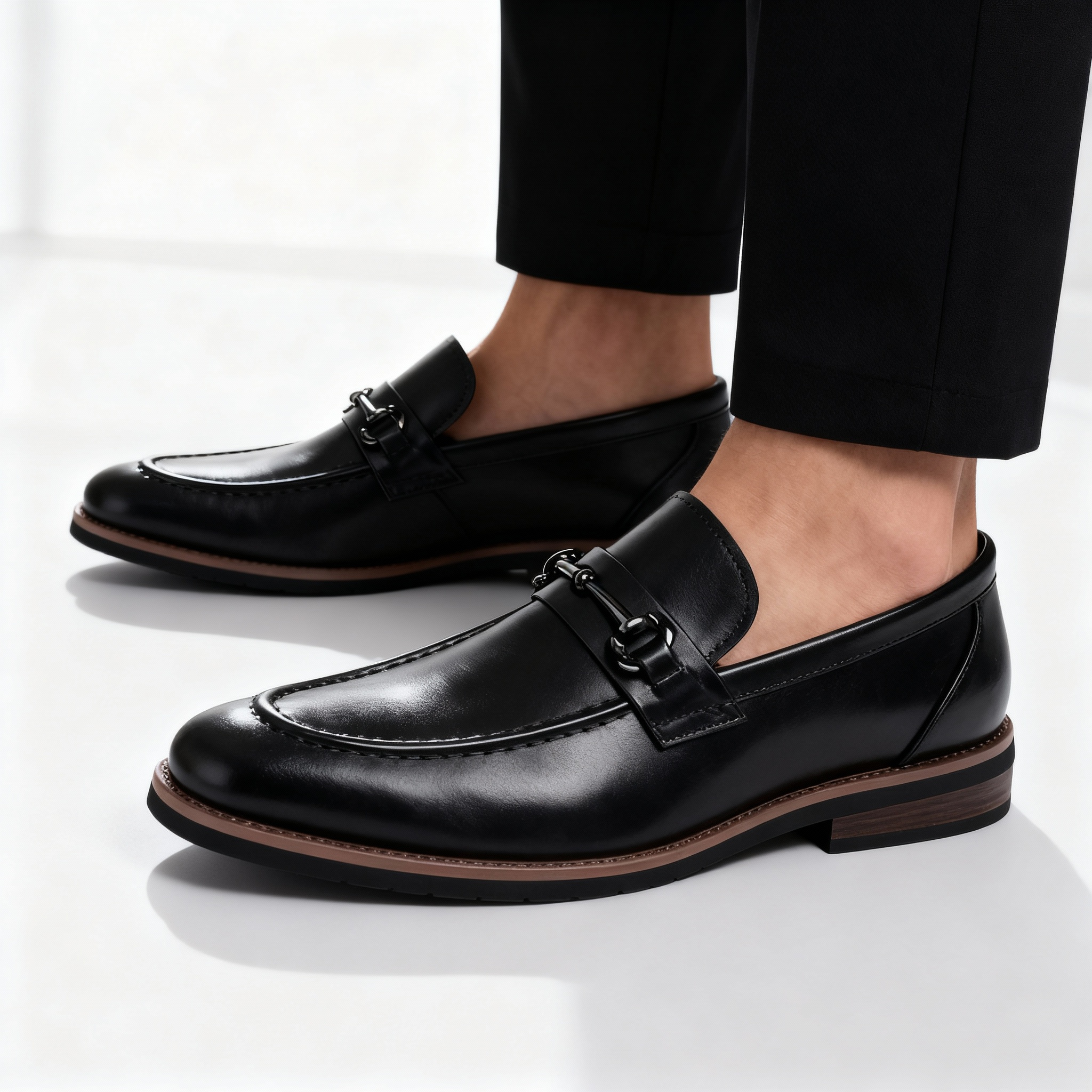 Men's Leather Horsebit Penny Loafers - Slip-On - Moc Toe - Low Heel