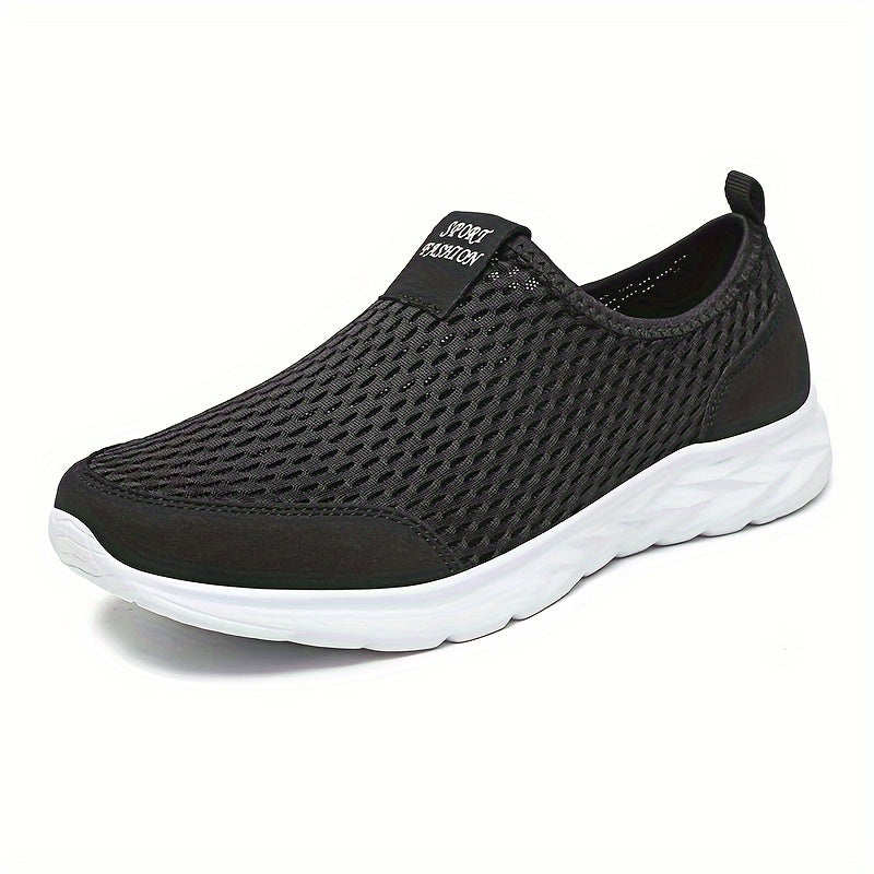 Men's Mesh Knit Slip-On Low-Top Sneakers - Pull Tab - White Sole