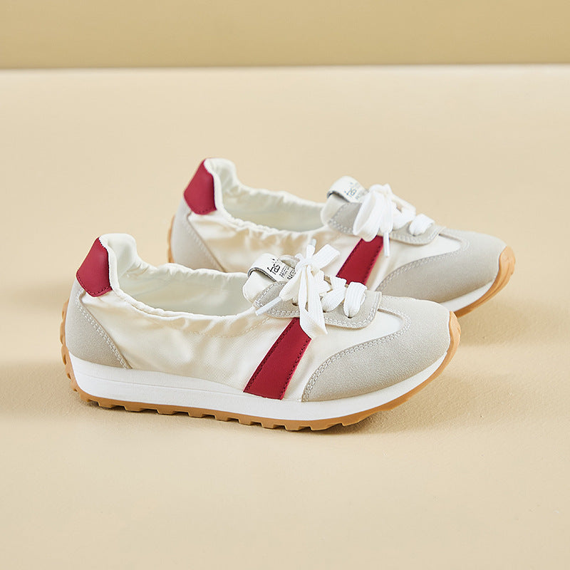 Women's Ballet Sneakers – Lace-Up Low Top Retro Runner with Ruched Collar
