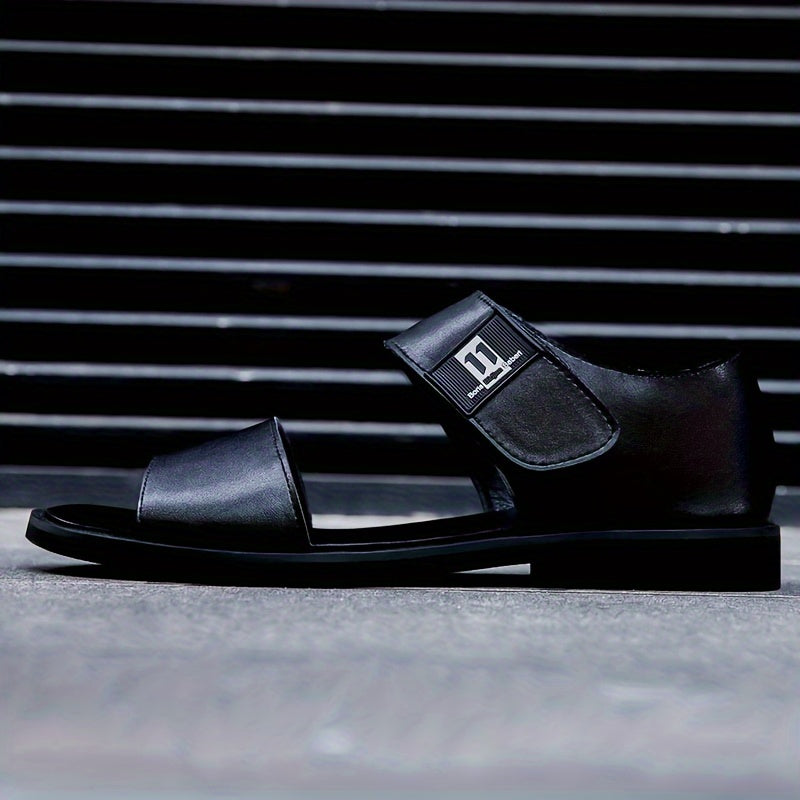 Men’s Leather Summer Sandals - Open Toe - Velcro Strap - Lightweight Casual Shoes