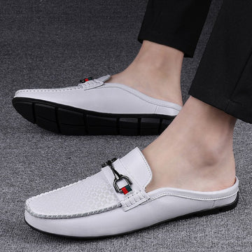 Men's Slip On Loafers Mule – Round Toe Half Shoe with Horsebit Trim