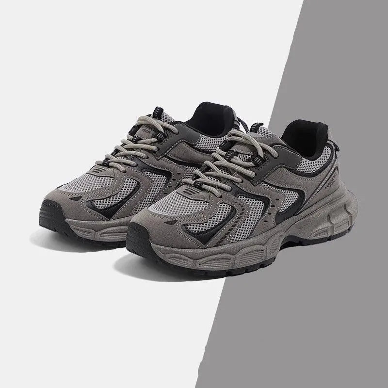 Men's Chunky Lace-Up Sneakers with Mesh Upper and Lugged Sole