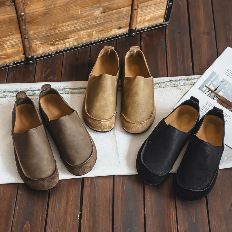 Men's Leather Slip-On Loafers with Foldable Heel Convertible Flat Sole