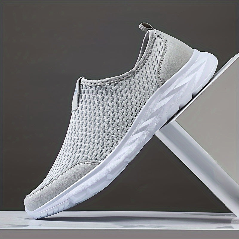 Men's Mesh Knit Slip-On Low-Top Sneakers - Pull Tab - White Sole