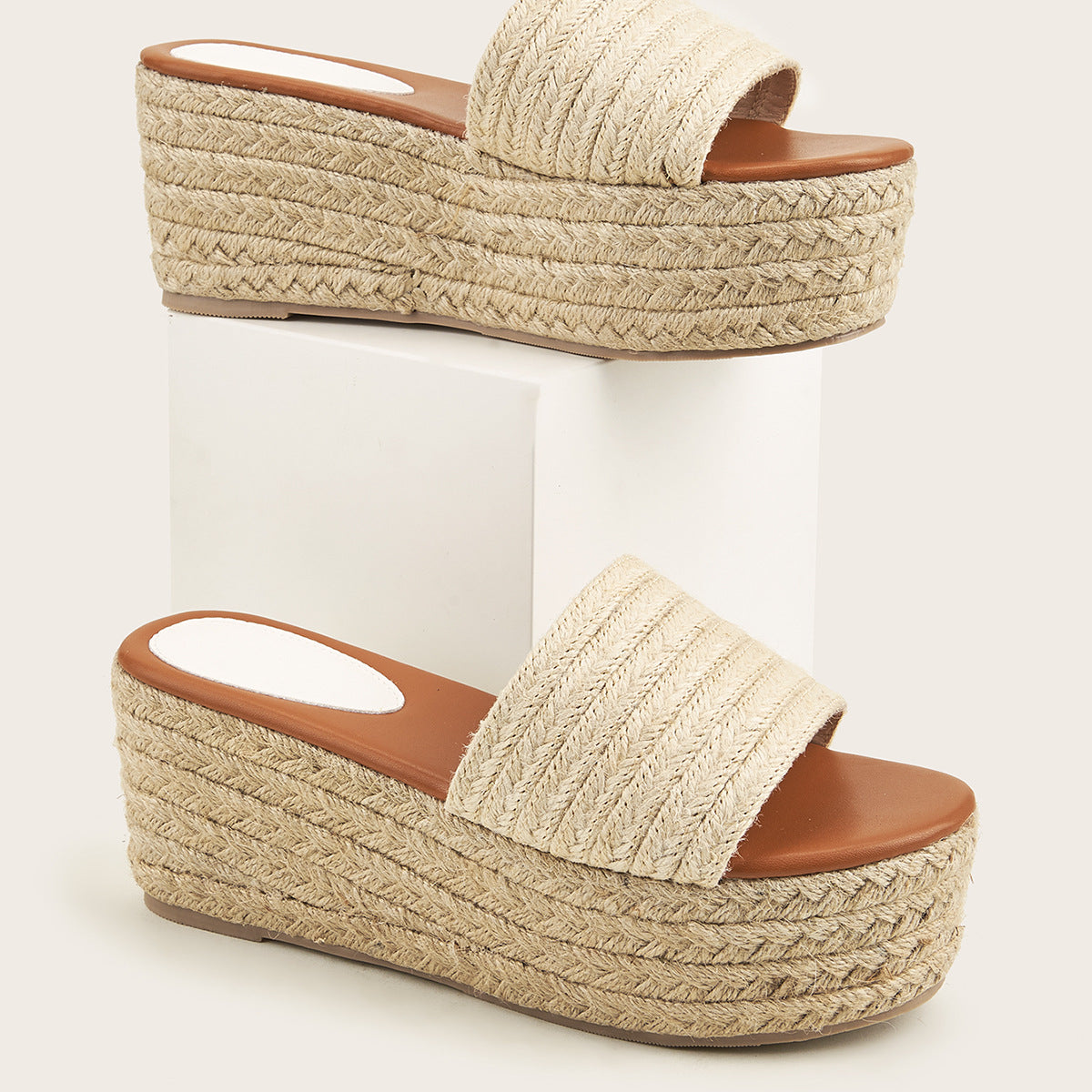 Women's Open Toe Platform Espadrille Wedge Mule Sandals