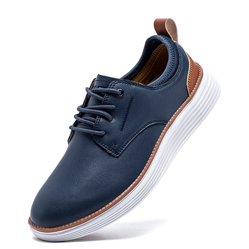 Men's Leather Casual Dress Shoes – Plain Toe Lace-Up with Chunky White Sole
