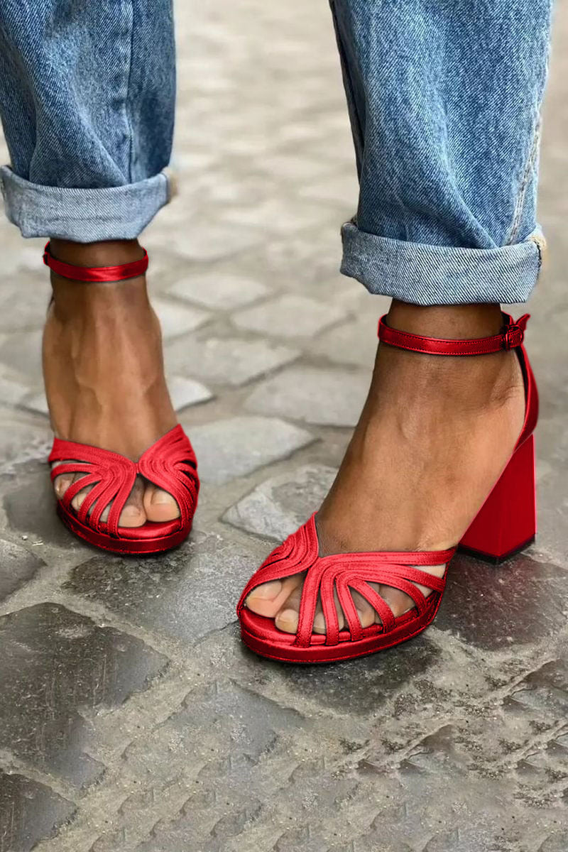 Women’s Open Toe Sandals with Block Heel - Ankle Strap Buckle